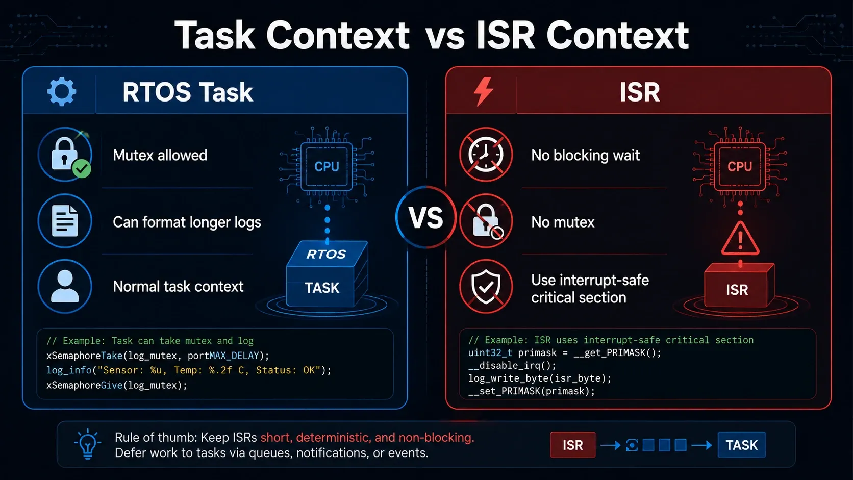 So sánh task context và ISR context trong UART logger